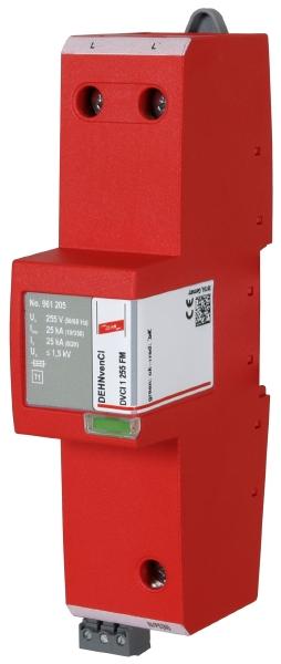 Red / Line SPD typu kombinowanego DEHNvenCI 1-biegunowy kombinowany SPD Typ 1 zgodny z normą EN 61643-11 posiadający wewnętrzny bezpiecznik Typ DVCI 1 255 (FM) Nr kat.