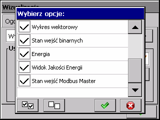 Przyciski kopiowania globalnego nastaw pomiędzy oknami menu Wprowadzenie liczby lub ciągu znaków Wybór opcji z listy lub dialogu Pomoc kontekstowa 5.