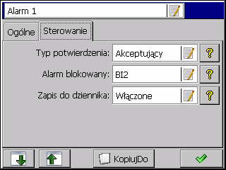 7.3.2. Programowanie parametru: Sterowanie 1 6 7 8 9 Wybór alarmu (1..12) Kopiowanie nastaw do innego alarmu, tu: 2.. 12 Opis poszczególnych odnośników: 6.