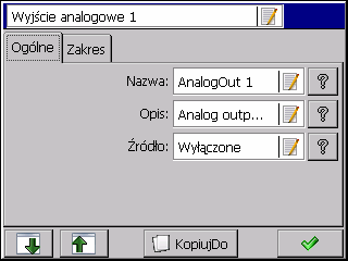 7.4. Wyjścia analogowe Po naciśnięciu ikony otwiera się okno wyboru i konfiguracji 1..4 wyjść analogowych. 7.4.1. Wybór wyjścia analogowego 7.