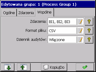 Archiwizacja wył gdy wybrane wejście binarne jest w stanie logicznym 1 archiwizacja jest wyłączona Zapis danych na CF Twórz nowe pliki gdy nastąpi zmiana stanu logicznego z 0 na 1 na wybranym wejściu