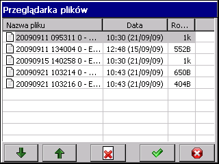 7.12. Przeglądarka plików Po naciśnięciu ikony, gdy karta CF jest w analizatorze, otwiera się okno przeglądarki plików. Gdy brak karty, pojawia się odpowiedni komunikat.