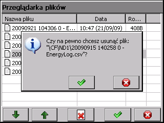 8.1.5. Przeglądanie i kasowanie plików z karty CF Po wybraniu w oknie Panel Sterowania ND1 ikony w oknie Przeglądarka plików wyświetlane są nazwy plików zapisanych na karcie pamięci CF.