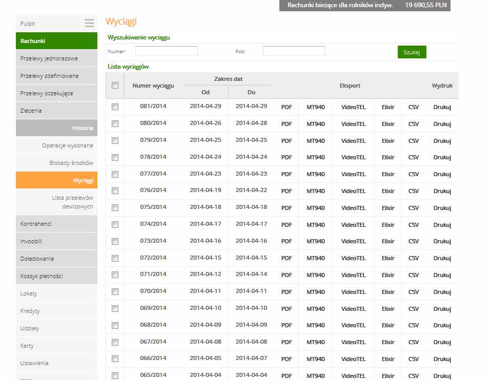 wyciągów jednocześnie. W przypadku eksportu poszczególne wyciągi są eksportowane do pliku skompresowanego ZIP.