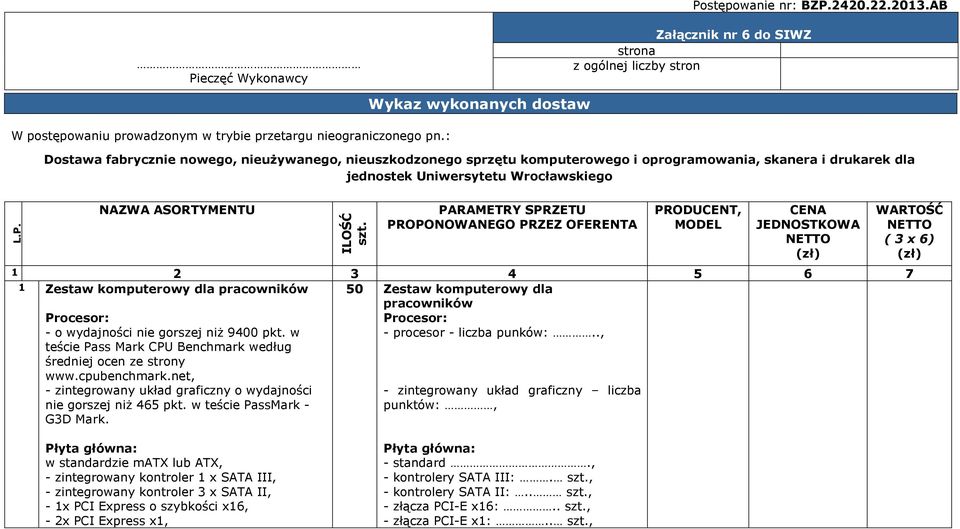 NAZWA ASORTYMENTU ILOŚĆ szt.