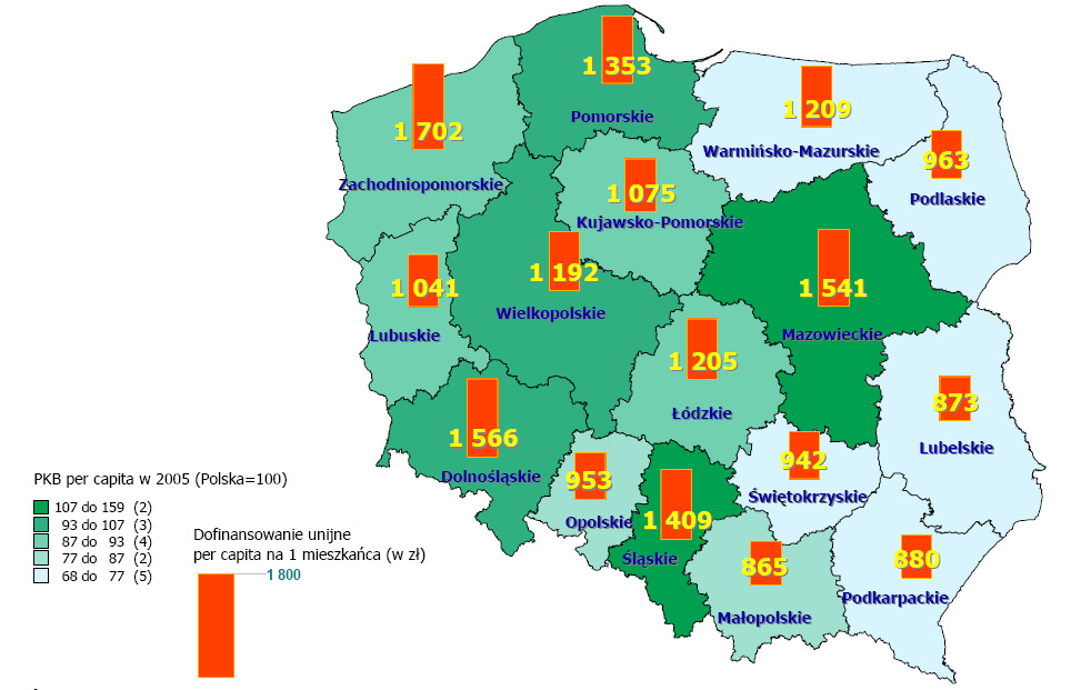 90 POLSKA Świętokrzyskie Lubelskie Warmińsko-mazurskie Źródło: Eurostat i MRR Podlaskie Kujawsko-pomorskie Podkarpackie Zachodniopomorskie Śląskie Łódzkie Małopolskie Pomorskie Dolnośląskie