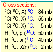 β+ activity (dominated by projectile f.