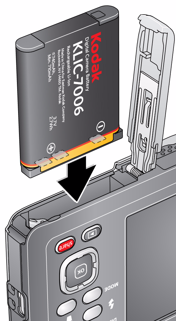 POLSKI Rozpoczęcie pracy z aparatem Wkładanie i ładowanie akumulatora 1 Przesuń pokrywę komory akumulatora, aby ją otworzyć.