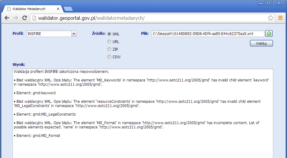 Jeśli jednak w pliku brakuje elementów, bądź jest on niezgodny z profilem, zostaną one wykryte i