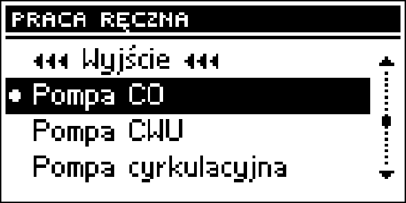 II.4. Temperatura zadana CWU użytkowej. Użytkownik może zmieniać tą temperaturę w zakresie od 40 OC do 75OC. II.5. Praca ręczna Pracy ręcznej.