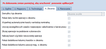 Ustawienia 4 4 Ustawienia Zlecenia Pola widoczne w zakładce Zlecenia: Domyślny typ zlecenia - wybór z listy rozwijanej (dostępne opcje po zdefiniowaniu patrz: Ustawienia typy zleceń), Pokaż daty na