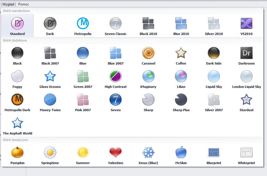 Ustawienia tła pulpitu roboczego Program umożliwia wybranie z dostępnej listy wyglądu pulpitu roboczego