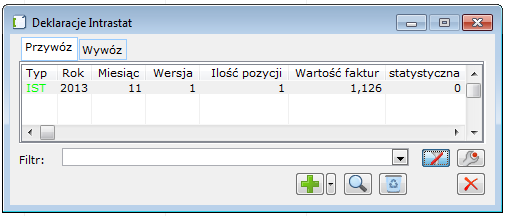 Przywóz, Wywóz domyślnie zaznaczone Wywóz, niedostępne do edycji Miesiąc rok i miesiąc deklaracji Intrastat, w której elementy zostaną uwzględnione Dla korekt sprzedaży Uwzględniaj w deklaracji