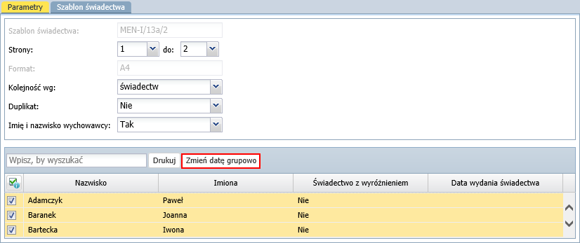 świadectwa ukończenia szkoły? 13/14 Wprowadź datę w wyświetlonym oknie i kliknij przycisk Zapisz. 7.