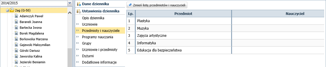 świadectwa ukończenia szkoły? 4/14 6. W oknie Zmiana uczniów przenieś uczniów z listy po lewej stronie na listę p prawej stronie i kliknij przycisk Zapisz.