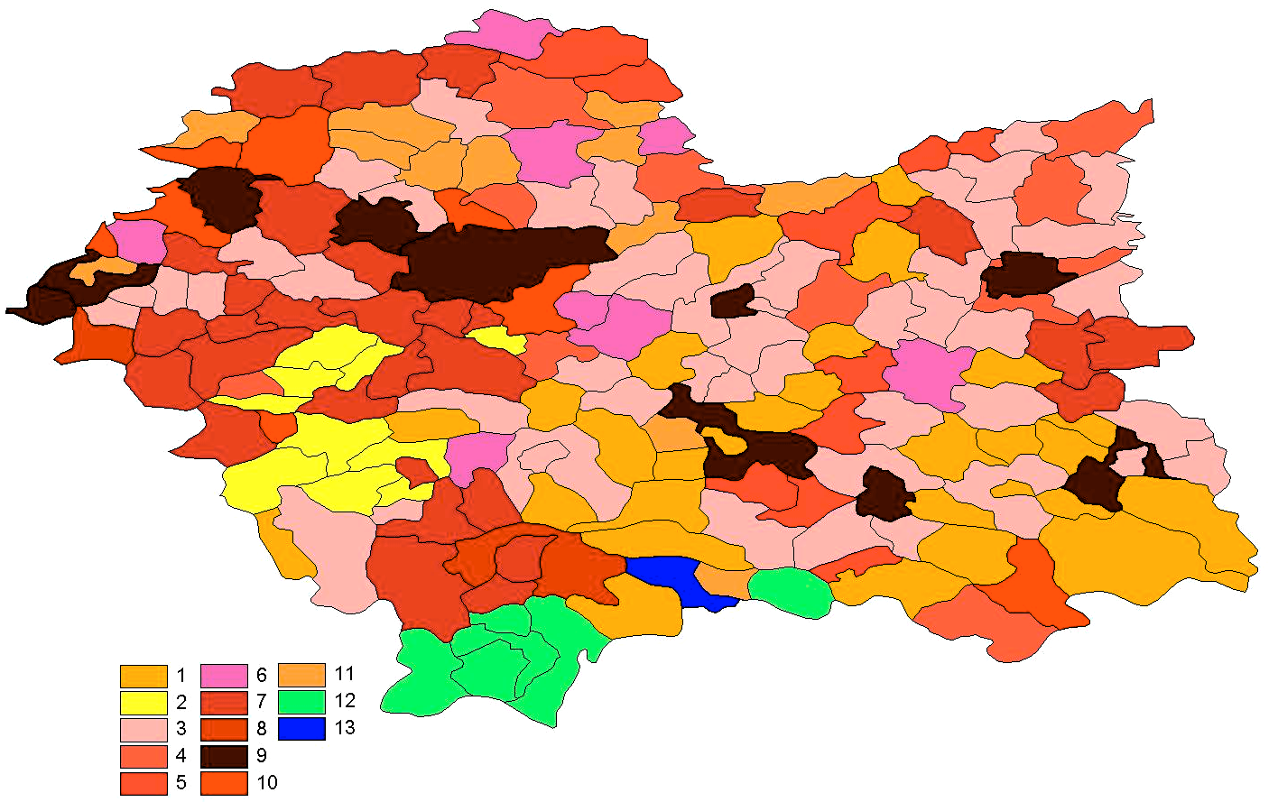 Ilości generowanych odpadów Typ 1 budownictwo, handel, energetyka i rolnictwo; Typ 2 energetyka, handel; Typ 3 handel, budownictwo, energetyka; Typ 4 handel, budownictwo, działalność finansowa; Typ 5