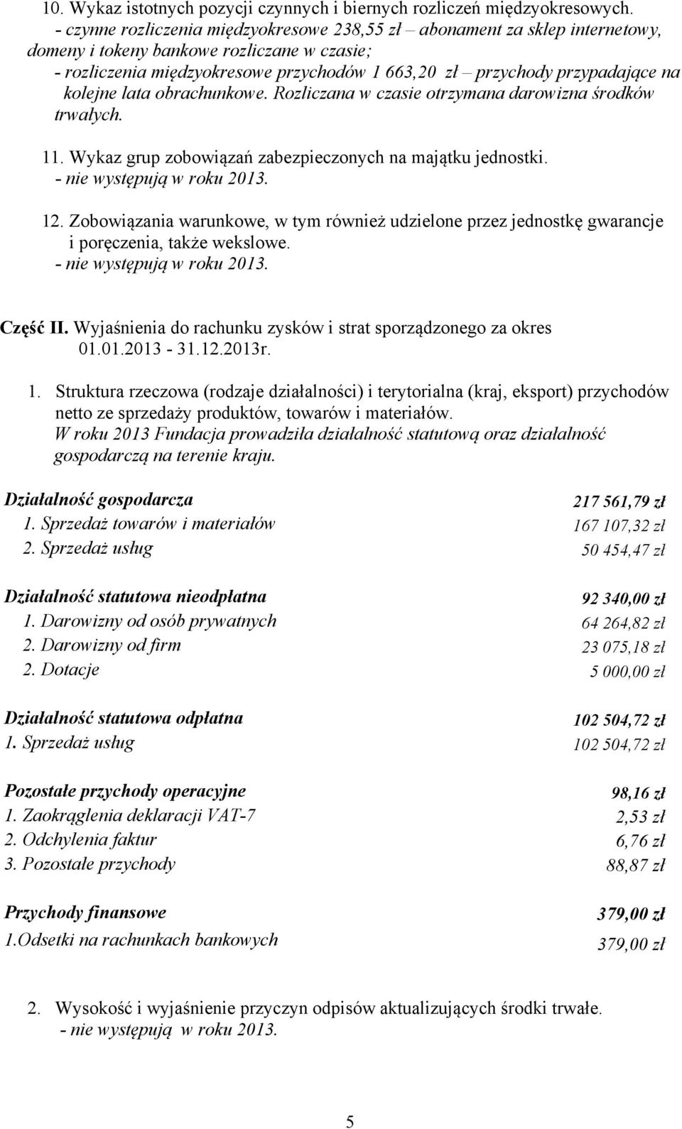 na kolejne lata obrachunkowe. Rozliczana w czasie otrzymana darowizna środków trwałych. 11. Wykaz grup zobowiązań zabezpieczonych na majątku jednostki. - nie występują w roku 2013. 12.