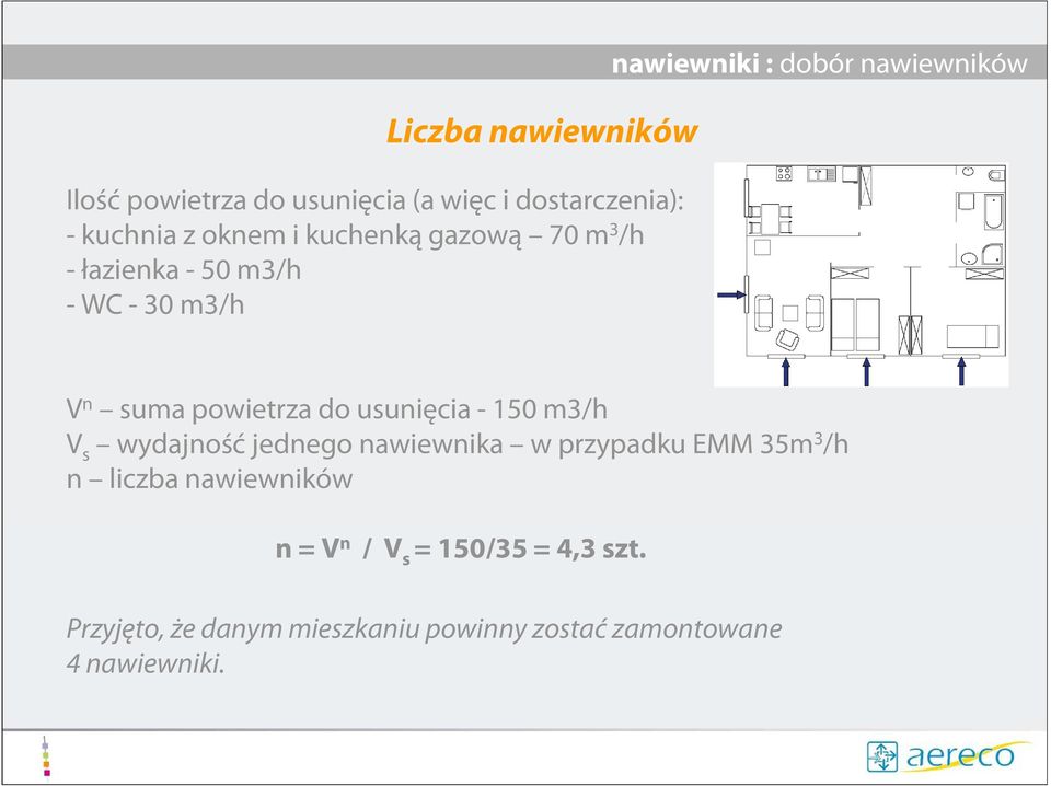 do usunięcia - 150 m3/h V s wydajność jednego nawiewnika w przypadku EMM 35m 3 /h n liczba nawiewników