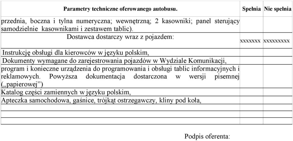 Dostawca dostarczy wraz z pojazdem: xxxxxxx xxxxxxxxx Instrukcję obsługi dla kierowców w języku polskim, Dokumenty wymagane do zarejestrowania pojazdów w Wydziale