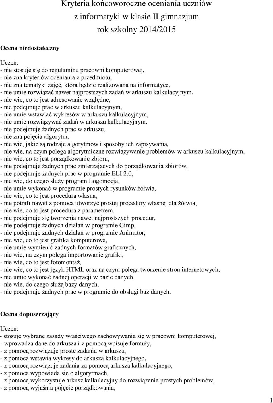 względne, - nie podejmuje prac w arkuszu kalkulacyjnym, - nie umie wstawiać wykresów w arkuszu kalkulacyjnym, - nie umie rozwiązywać zadań w arkuszu kalkulacyjnym, - nie podejmuje żadnych prac w