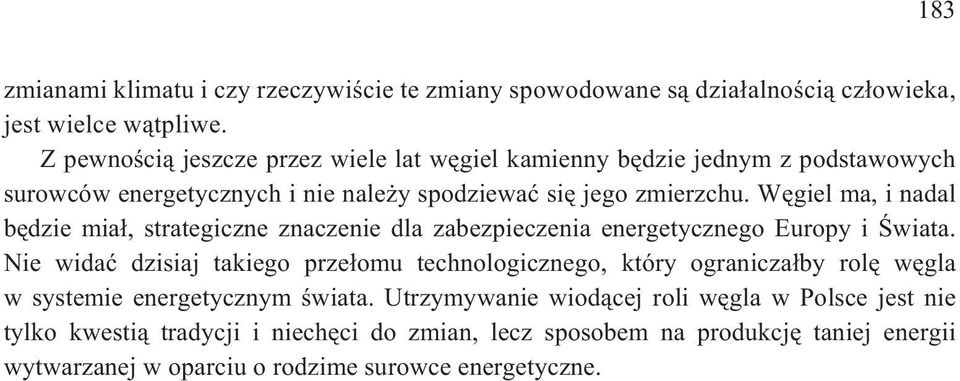 Wêgiel ma, i nadal bêdzie mia³, strategiczne znaczenie dla zabezpieczenia energetycznego Europy i Œwiata.