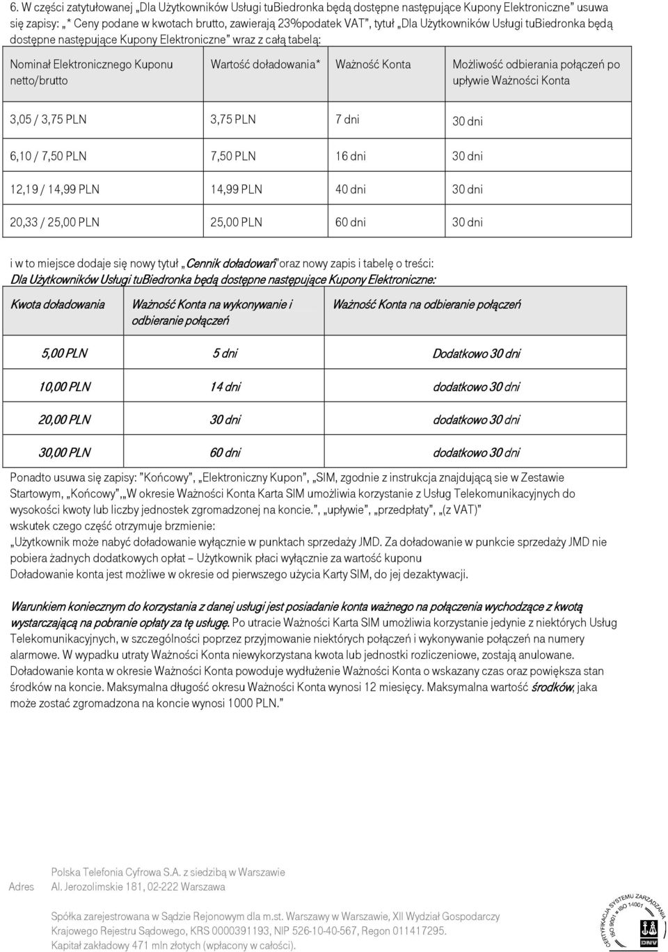 połączeń po upływie Ważności Konta 3,05 / 3,75 PLN 3,75 PLN 7 dni 30 dni 6,10 / 7,50 PLN 7,50 PLN 16 dni 30 dni 12,19 / 14,99 PLN 14,99 PLN 40 dni 30 dni 20,33 / 25,00 PLN 25,00 PLN 60 dni 30 dni i w