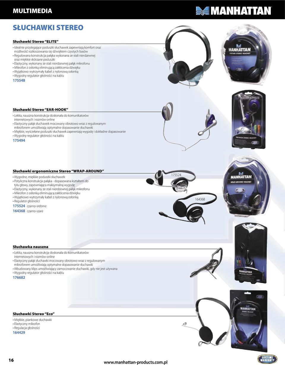 nylonową osłonką Wygodny regulator głośności na kablu 175548 Słuchawki Stereo EAR-HOOK Lekka, nauszna konstrukcja doskonała do komunikatorów internetowych i rozmów online Elastyczny pałąk słuchawek