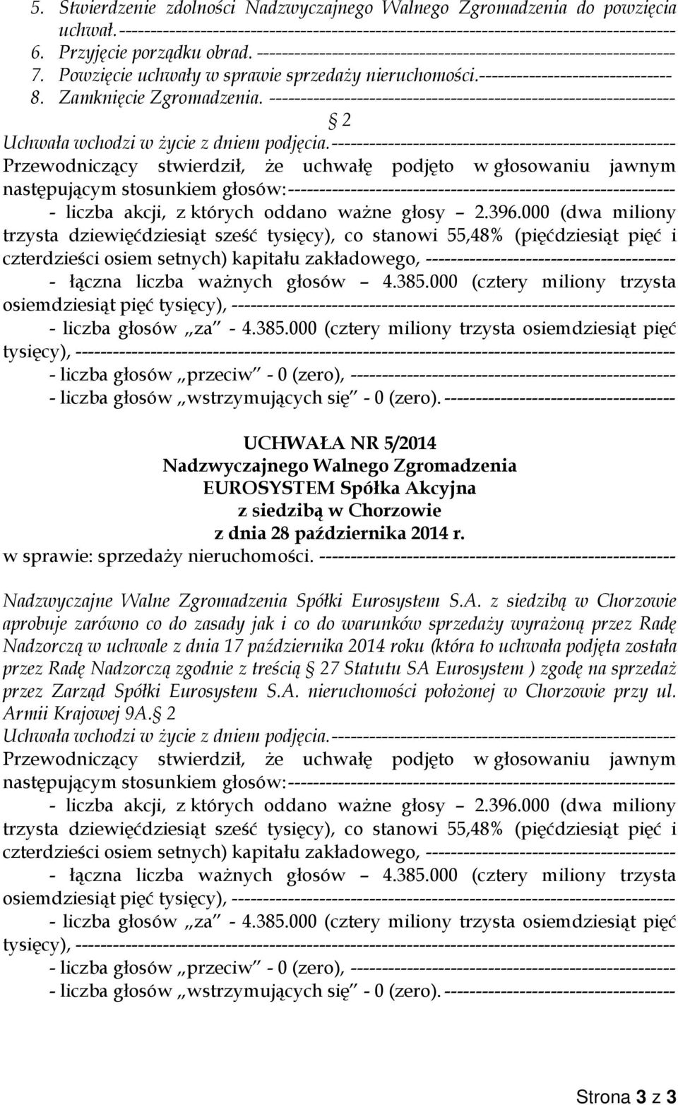 ----------------------------------------------------------------- Uchwała wchodzi w życie z dniem podjęcia.