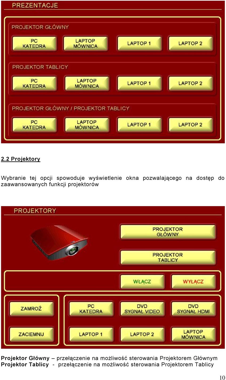 Projektor Główny przełączenie na możliwość sterowania Projektorem