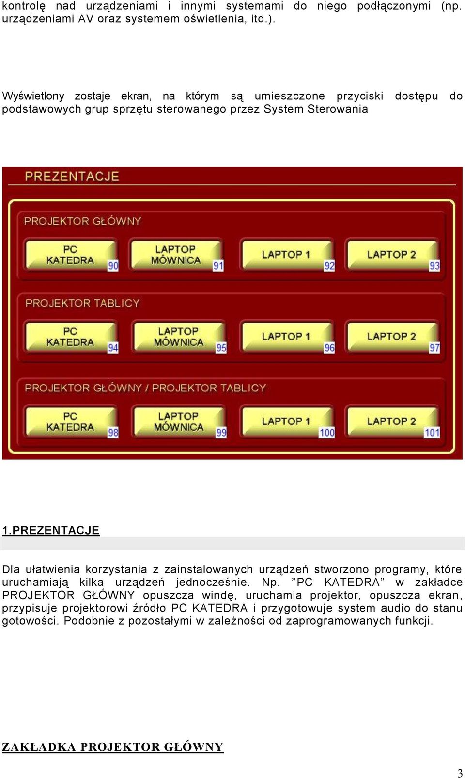 PREZENTACJE Dla ułatwienia korzystania z zainstalowanych urządzeń stworzono programy, które uruchamiają kilka urządzeń jednocześnie. Np.