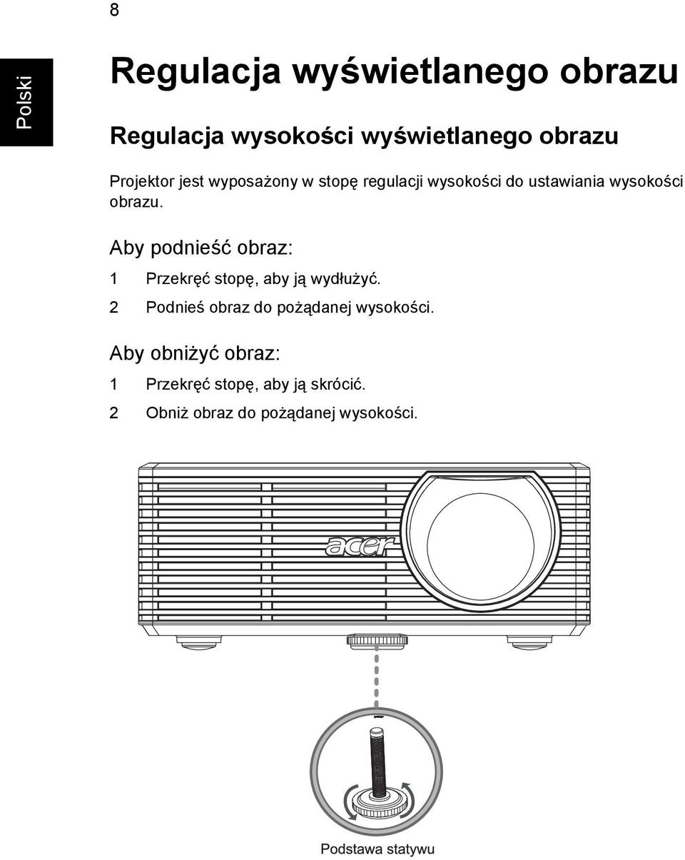 Aby podnieść obraz: 1 Przekręć stopę, aby ją wydłużyć.