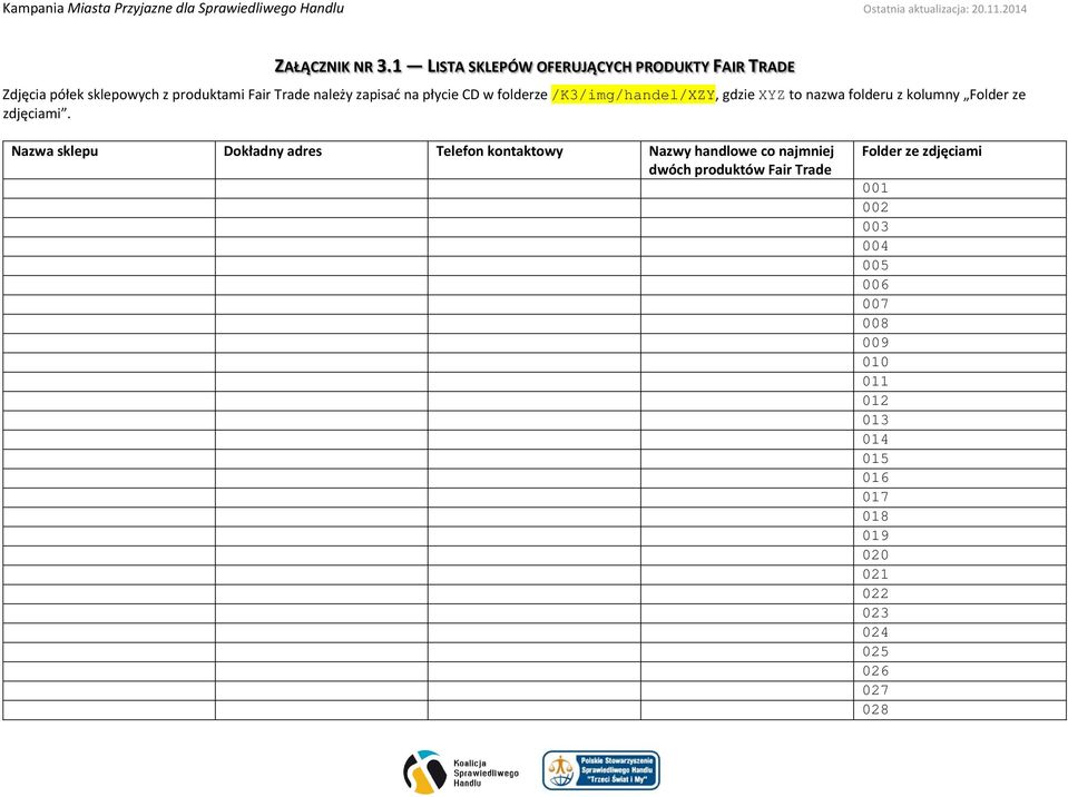 Fair Trade należy zapisać na płycie CD w folderze /K3/img/handel/XZY, gdzie XYZ to nazwa