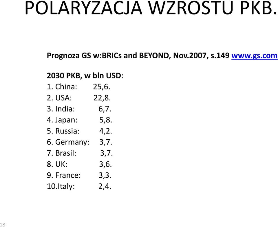 3. India: 6,7. 4. Japan: 5,8. 5. Russia: 4,2. 6. Germany: 3,7. 7.