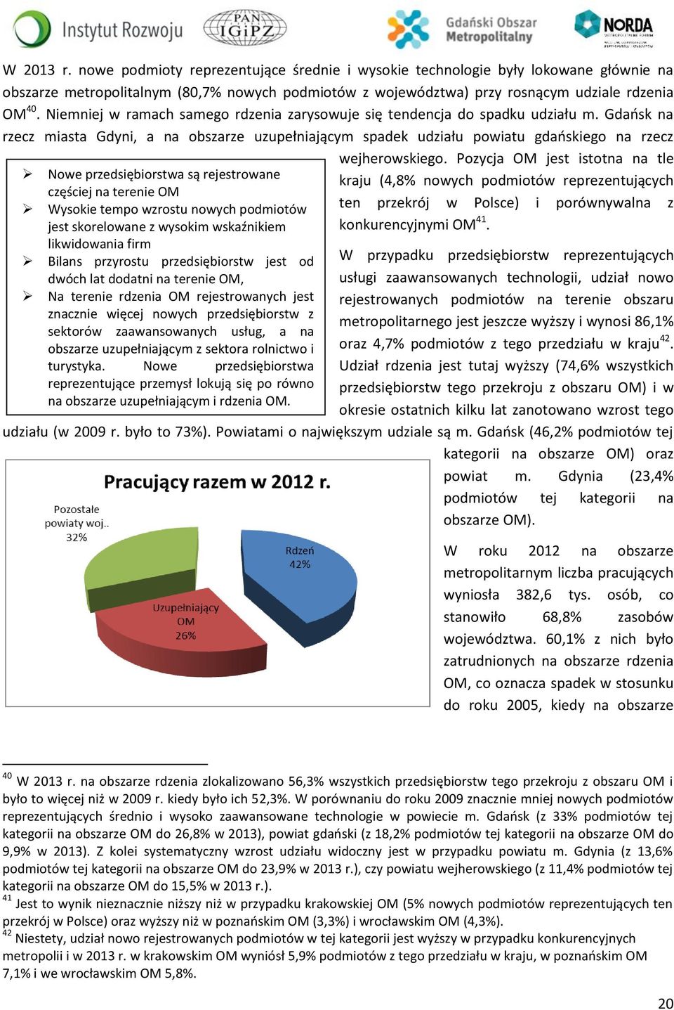 Gdańsk na rzecz miasta Gdyni, a na obszarze uzupełniającym spadek udziału powiatu gdańskiego na rzecz Nowe przedsiębiorstwa są rejestrowane częściej na terenie OM Wysokie tempo wzrostu nowych