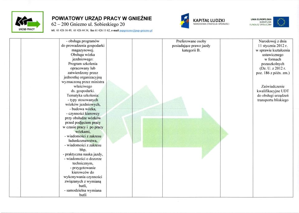 Obsluga wozka jezdniowego: Program szkolenia opracowany lub zatwierdzony przez jednostkg organizacyj n4 wy z;naczonq przez m in i stra wla6ciwego ds. gospodarki.