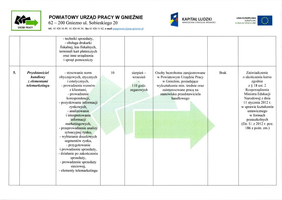 liiij:ifie - techniki sprzeduiry, - obsluga drukarki fiskalnej, kas fiskalnych, terminal i kart platniczych oraz inne urz4dzenia i sprzgt pomocniczy 5.