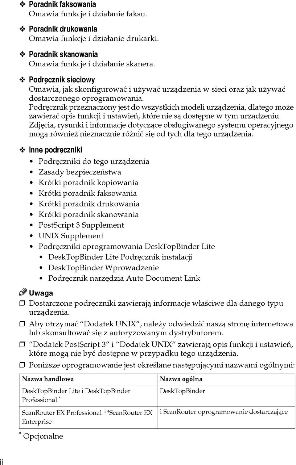 Podrêcznik przeznaczony jest do wszystkich modeli urzàdzenia, dlatego moåe zawieraæ opis funkcji i ustawieñ, które nie sà dostêpne w tym urzàdzeniu.