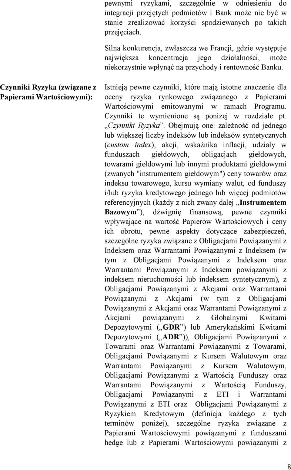 Czynniki Ryzyka (związane z Papierami Wartościowymi): Istnieją pewne czynniki, które mają istotne znaczenie dla oceny ryzyka rynkowego związanego z Papierami Wartościowymi emitowanymi w ramach