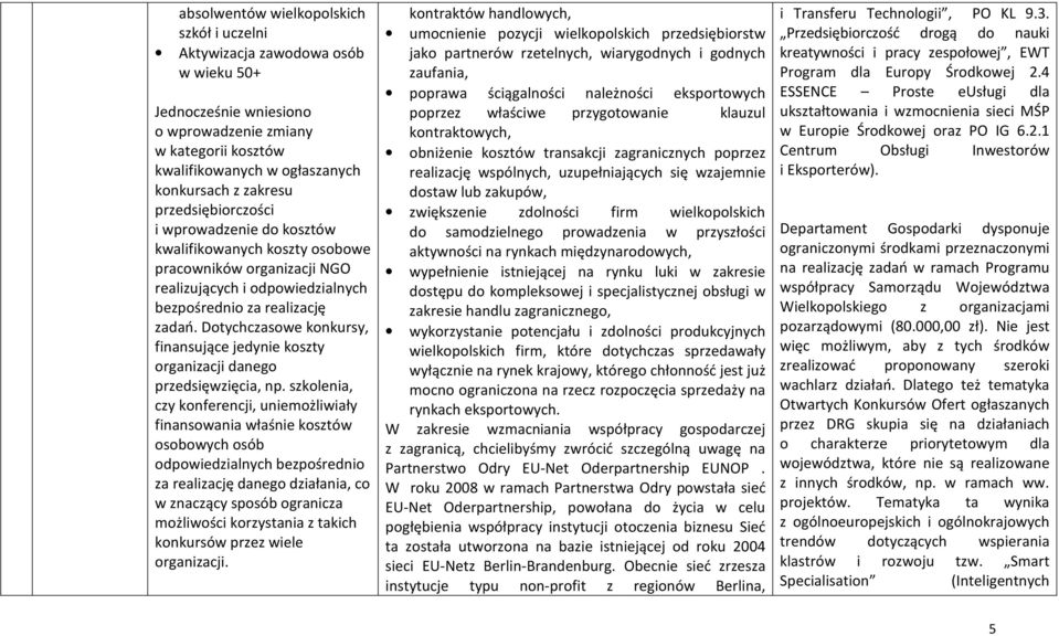 Dotychczasowe konkursy, finansujące jedynie koszty organizacji danego przedsięwzięcia, np.