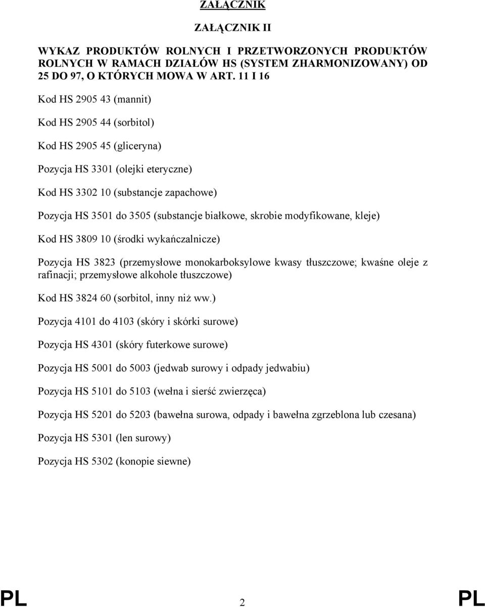 białkowe, skrobie modyfikowane, kleje) Kod HS 3809 10 (środki wykańczalnicze) Pozycja HS 3823 (przemysłowe monokarboksylowe kwasy tłuszczowe; kwaśne oleje z rafinacji; przemysłowe alkohole