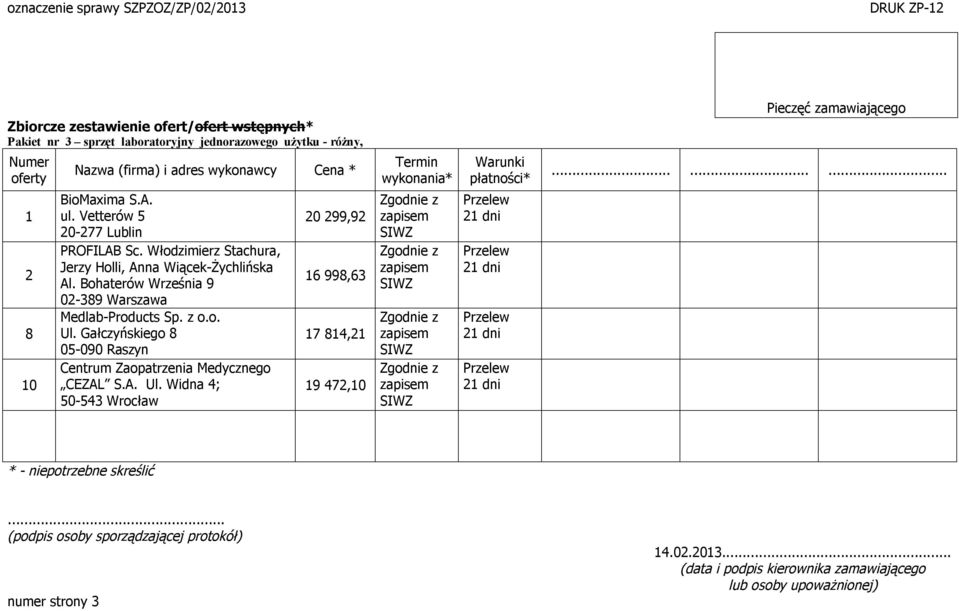 Bohaterów Września 9 02-389 Warszawa Medlab-Products Sp. z o.o. Ul.