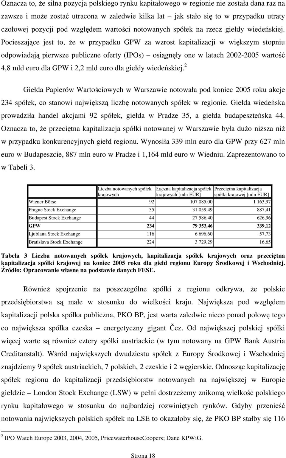 Pocieszające jest to, że w przypadku GPW za wzrost kapitalizacji w większym stopniu odpowiadają pierwsze publiczne oferty (IPOs) osiągnęły one w latach 2002-2005 wartość 4,8 mld euro dla GPW i 2,2