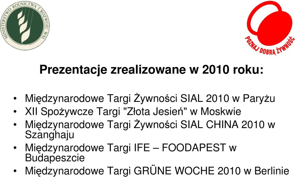 Międzynarodowe Targi Żywności SIAL CHINA 2010 w Szanghaju