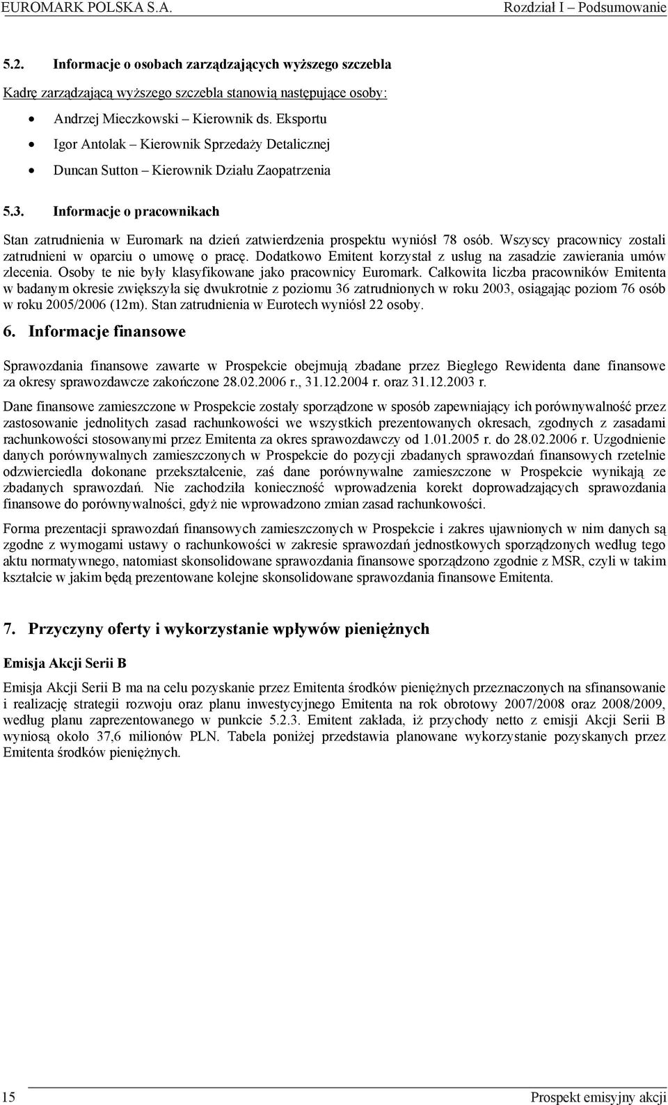 Eksportu Igor Antolak Kierownik Sprzeda y Detalicznej Duncan Sutton Kierownik Dzia u Zaopatrzenia 5.3.