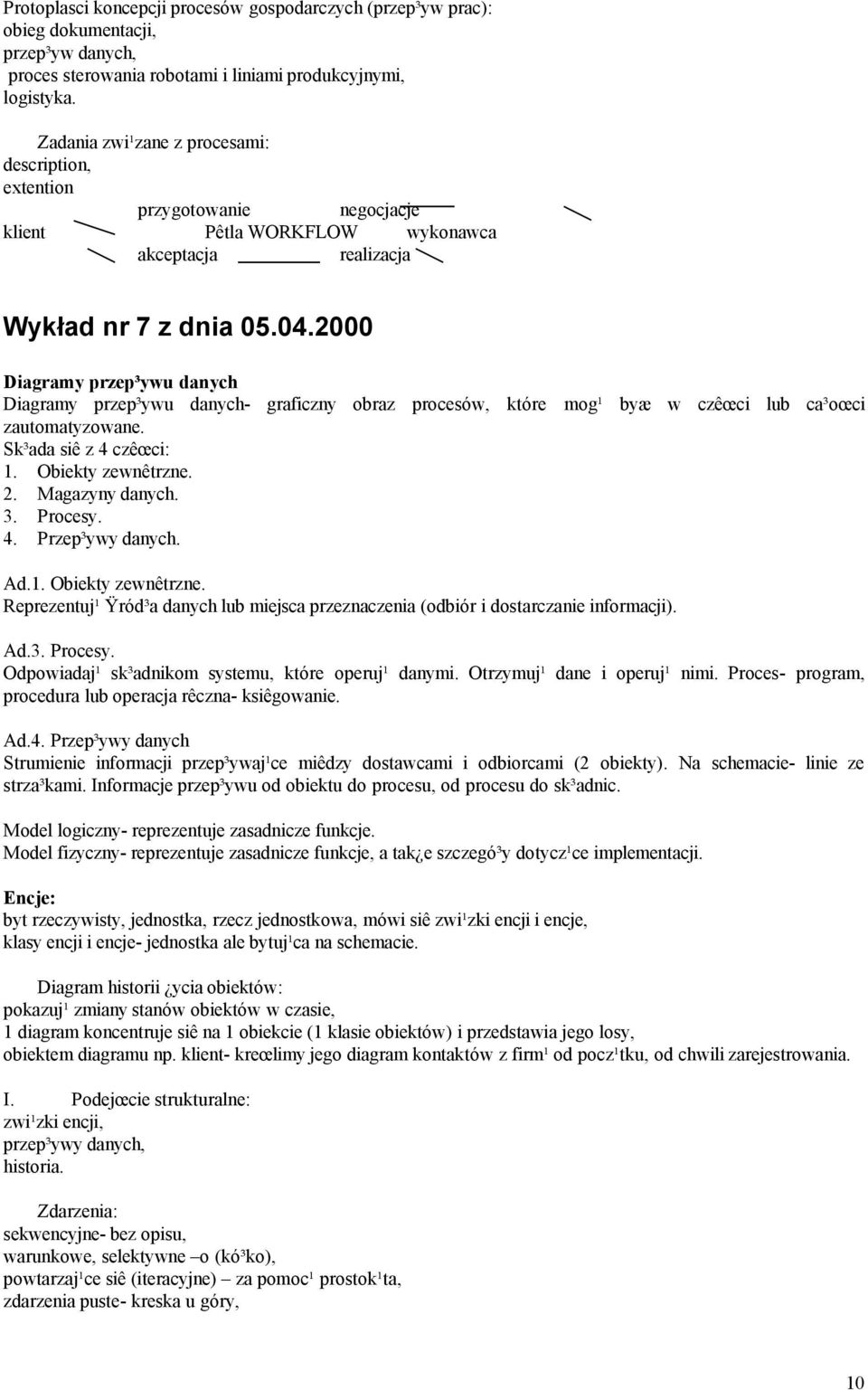 2000 Diagramy przep³ywu danych Diagramy przep³ywu danych- graficzny obraz procesów, które mog¹ byæ w czêœci lub ca³oœci zautomatyzowane. Sk³ada siê z 4 czêœci: 1. Obiekty zewnêtrzne. 2.