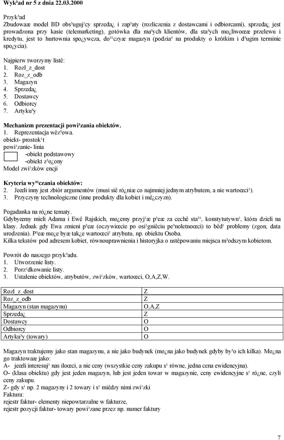 liwoœæ przelewu i kredytu, jest to hurtownia spo ywcza, do³¹czyæ magazyn (podzia³ na produkty o krótkim i d³ugim terminie spo ycia). Najpierw tworzymy listê: 1. Rozl_z_dost 2. Roz_z_odb 3. Magazyn 4.