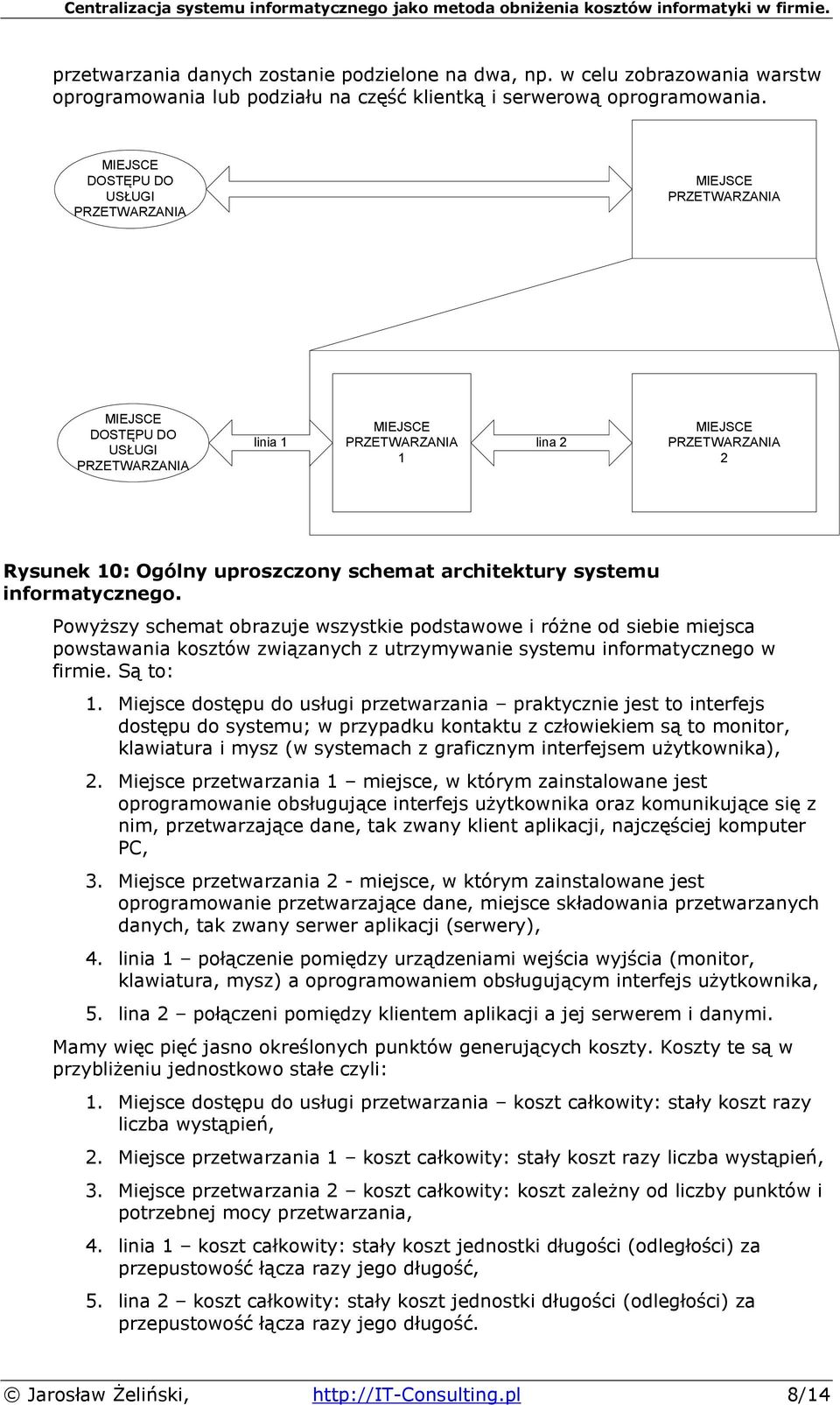 Powyższy schemat obrazuje wszystkie podstawowe i różne od siebie miejsca powstawania kosztów związanych z utrzymywanie systemu informatycznego w firmie. Są to: 1.