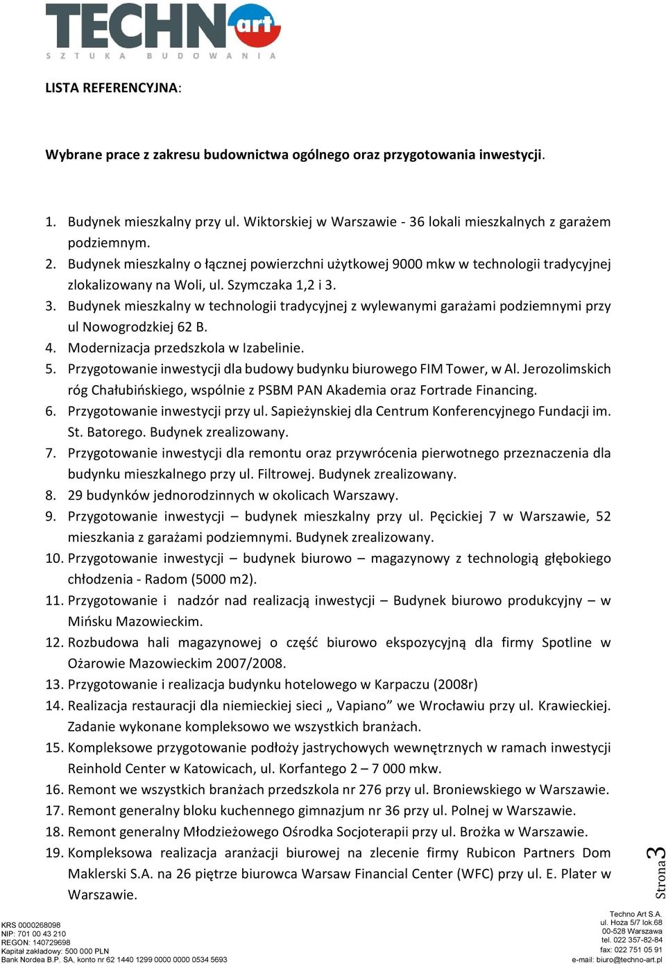 3. Budynek mieszkalny w technologii tradycyjnej z wylewanymi garażami podziemnymi przy ul Nowogrodzkiej 62 B. 4. Modernizacja przedszkola w Izabelinie. 5.