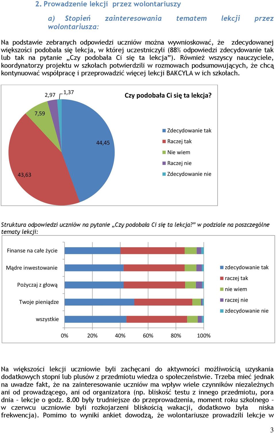 Również wszyscy nauczyciele, koordynatorzy projektu w szkołach potwierdzili w rozmowach podsumowujących, że chcą kontynuować współpracę i przeprowadzić więcej lekcji BAKCYLA w ich szkołach.