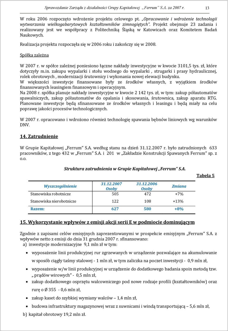 Projekt obejmuje 23 zadania i realizowany jest we współpracy z Politechniką Śląską w Katowicach oraz Komitetem Badań Naukowych. Realizacja projektu rozpoczęła się w 2006 roku i zakończy się w 2008.